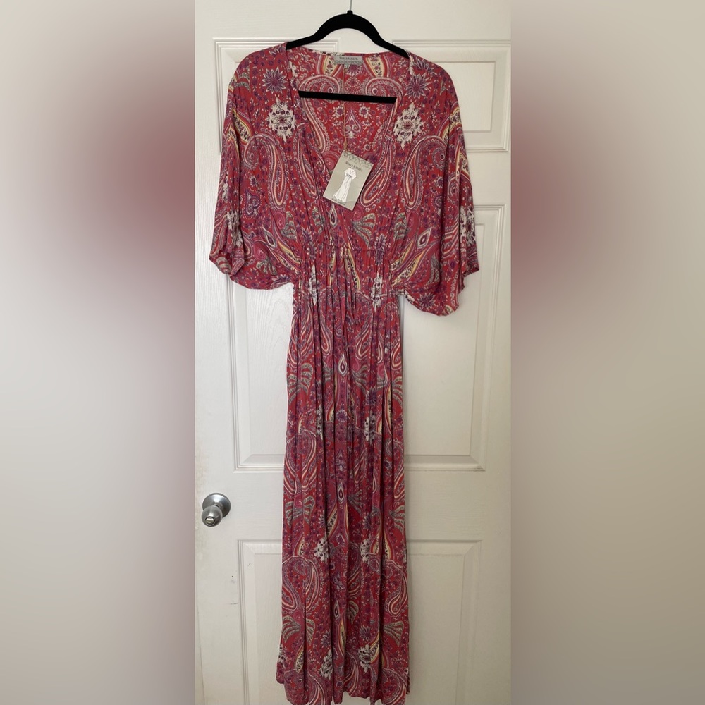 Beautiful pinky/orange paisley print boho dress from World Market by Mira Kaftan